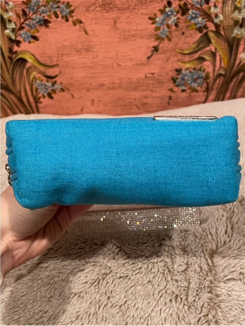 Givenchy Turquoise Floral Embroidered Cosmetic Pouch